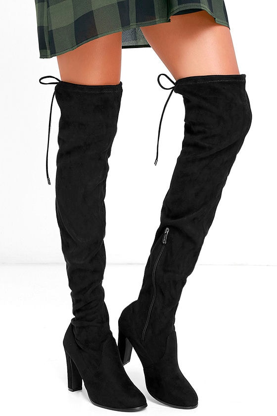 black suede over the knee high heel boots