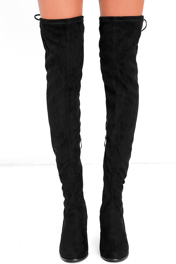 black suede over the knee boots heel