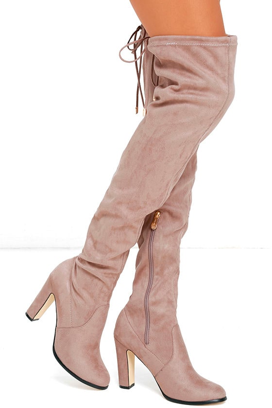 Stylish Khaki Boots Over the Knee Boots High Heel Boots 48.00