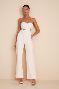 Surely Stunning Ivory Strapless Bustier Jumpsuit 1