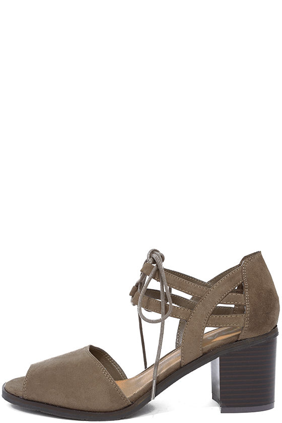 taupe lace up heels