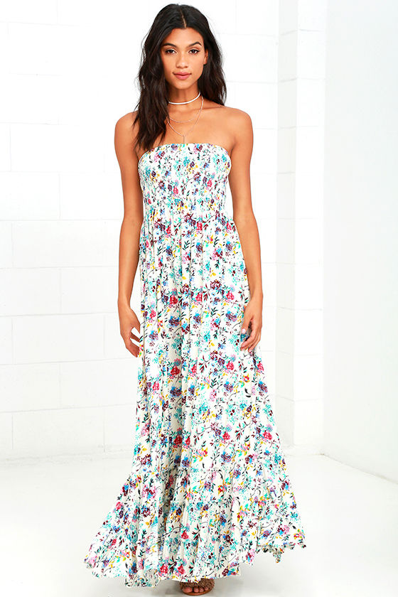 Lovely Floral Print Dress - Strapless Dress - Maxi Dress - $84.00 - Lulus