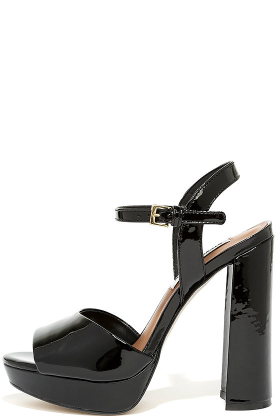 black patent platform heels