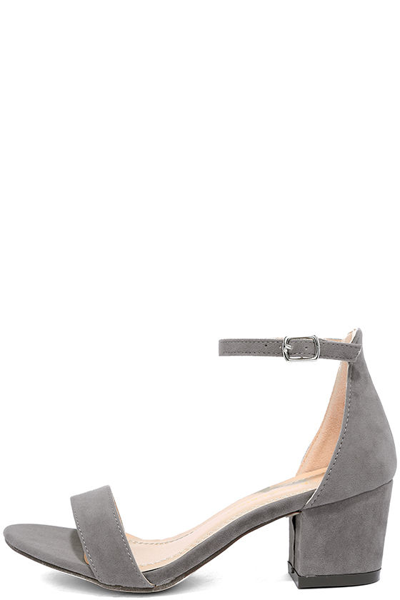 grey suede ankle strap heels
