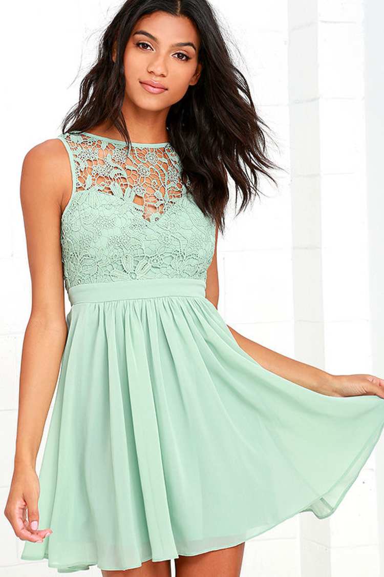 Lovely Sage Green Dress - Lace Dress - Skater Dress - Backless Dress -  $59.00 - Lulus