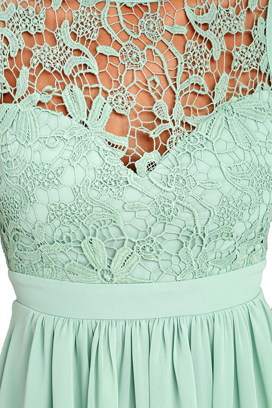 Lovely Sage Green Dress - Lace Dress - Skater Dress - Backless Dress ...