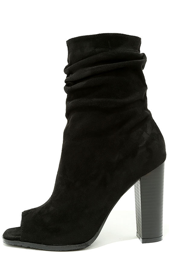 Bamboo Vegan Suede Peep Toe Wedge Booties