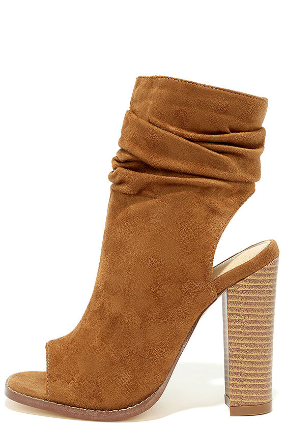 Only the Latest Tan Suede Peep-Toe Booties