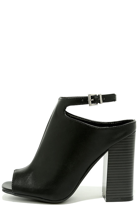 Cute Black Peep-Toe Booties - High Heel 