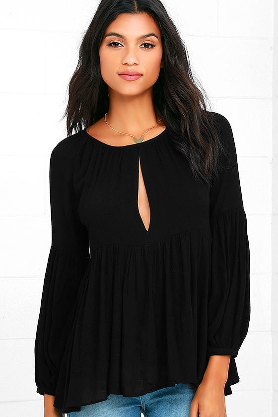 Black Top - Long Sleeve Top - Babydoll Top - $37.00 - Lulus