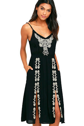 O'Neill Mustang Black Dress - Embroidered Dress - Midi Dress - $59.50