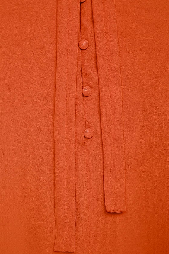 Lovely Rust Orange Dress - Swing Dress - Tie Neck Dress - $61.00