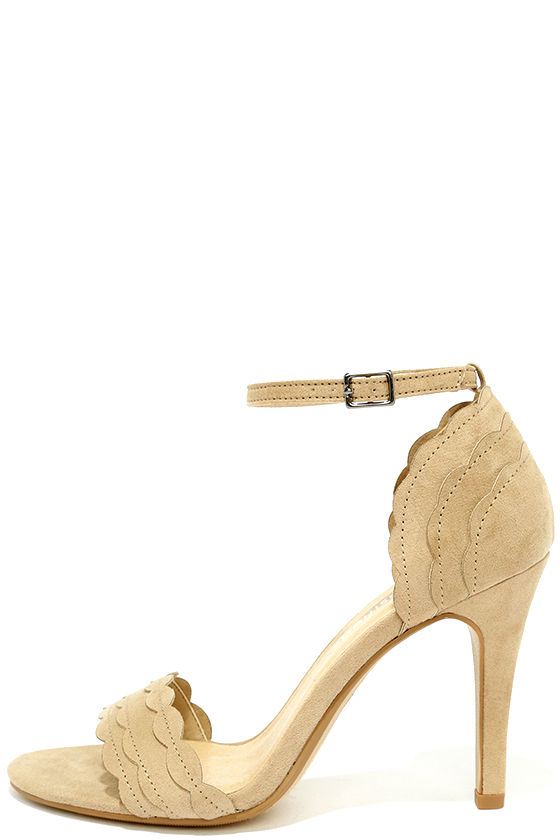 taupe suede ankle strap heels