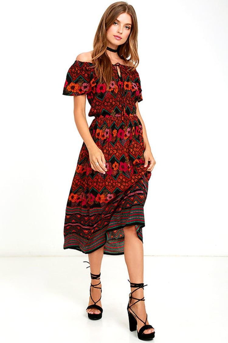Pretty Off-the-Shoulder Dress - Orange Print Dress - Midi Dress - $59.00 -  Lulus