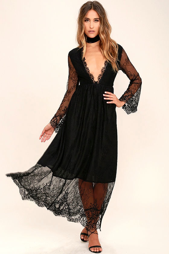black sheer lace maxi dress