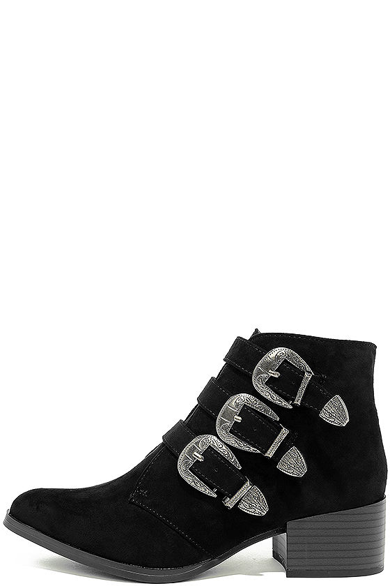 Belt Out Black Belted Suede Ankle Booties