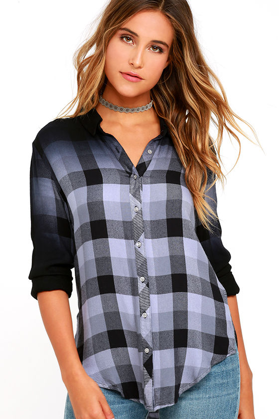 White Crow - Black Plaid Top - Button-Up Top - Collared Top - $67.00 ...
