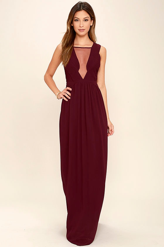Sexy Maxi Dress - Burgundy Dress - Mesh Panel Dress - $82.00 - Lulus
