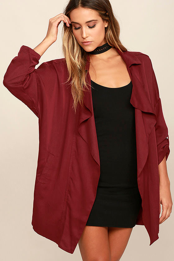Wine Red Jacket Oversized Jacket Lightweight Coat 62.00 Lulus