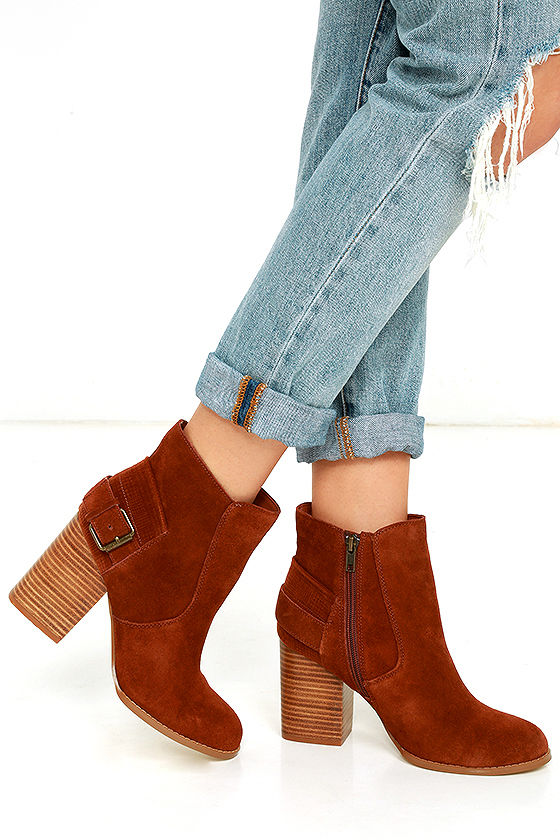 cognac suede ankle boots