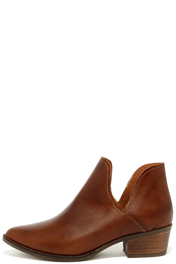 leather cognac booties