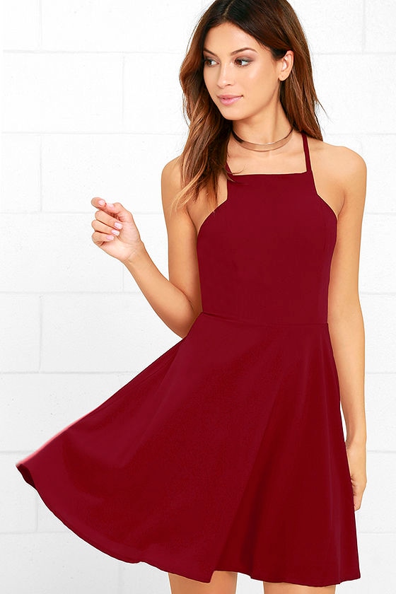 Call to Charms Wine Red Skater Dress