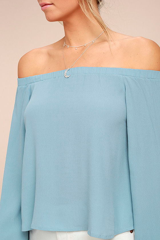 light blue off the shoulder top