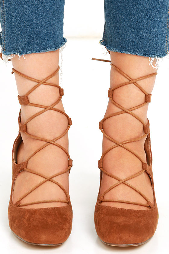 tan heels with thick heel