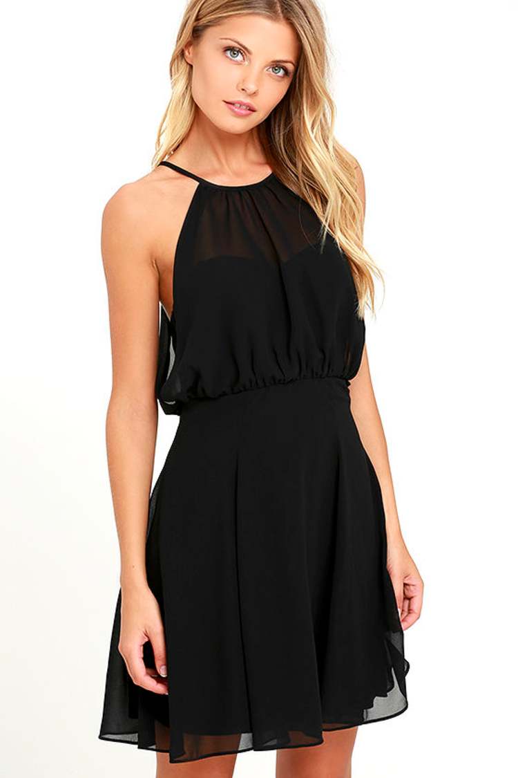 Lovely Black Dress - Skater Dress - Chiffon Dress - $49.00 - Lulus