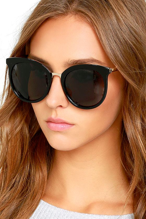 Fun Black Sunglasses Black and Gold Sunglasses 15.00 Lulus