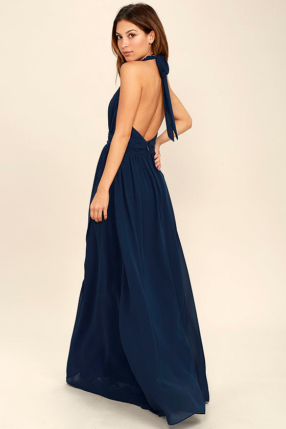 Lovely Navy Blue Dress Maxi Dress Halter Dress 84.00 Lulus