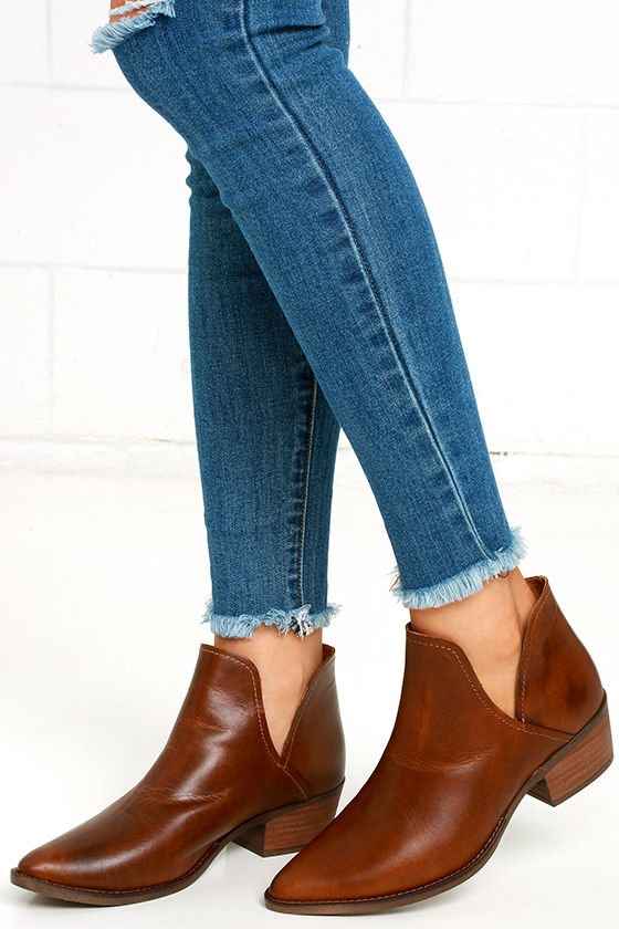 leather cognac booties