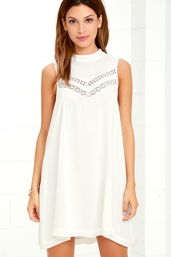 white halter swing dress
