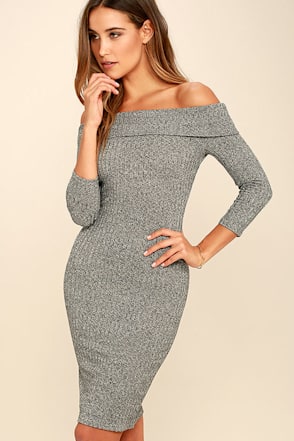 grey off the shoulder bodycon dress Off Shoulder Fur Bodycon Dress  Made For Her Label