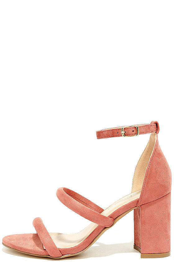 Chic Blush Suede High Heels - Blush Block Heels - Ankle Strap Heels ...