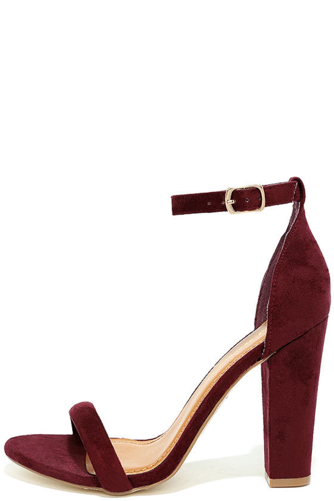 Cute Burgundy Heels - Suede Ankle Strap Heels - Burgundy Block Heels ...