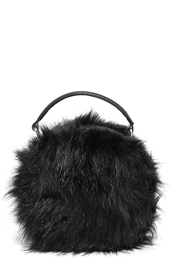 black faux fur handbag