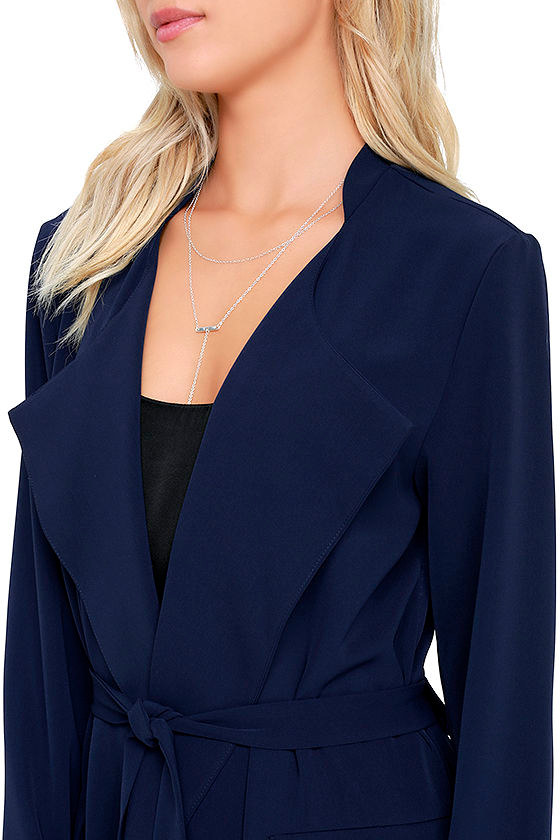 Trench Coat Navy Blue Coat Lightweight Coat 76.00