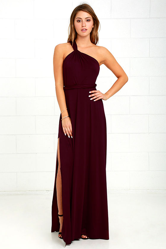 plum one shoulder dress