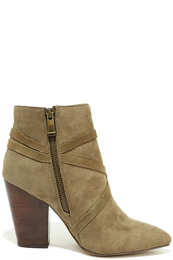 Report Indiana Booties - Olive Suede Ankle Booties - High Heel Booties ...