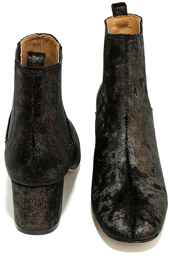 Report Tress Booties - Bronze Ankle Booties - Black Velvet Boots - $79.00