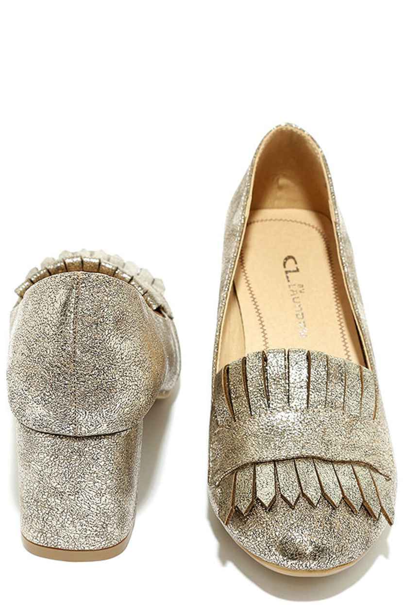 CL by Laundry Anete - Gold Fringe Pumps - Block Heels - $55.00 - Lulus