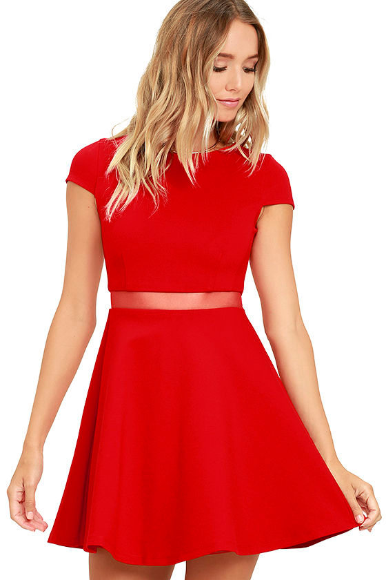 Sexy Red Dress - Skater Dress - Mesh Dress - $54.00 - Lulus