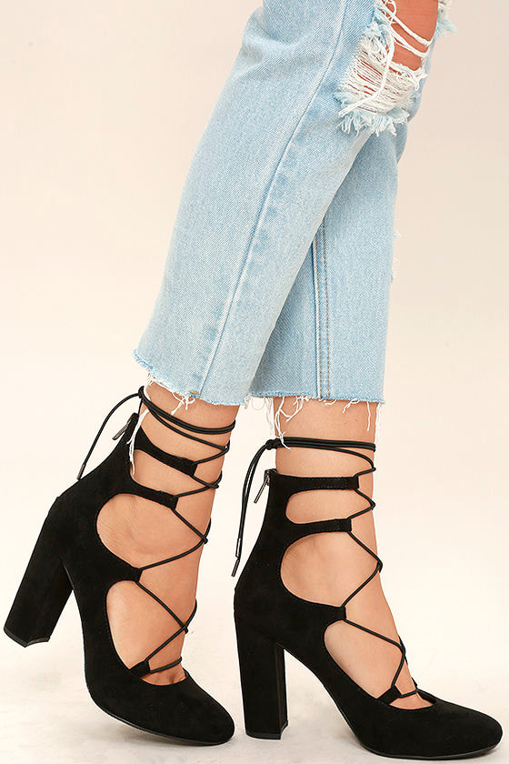 Favorite Season Black Suede Lace-Up Heels