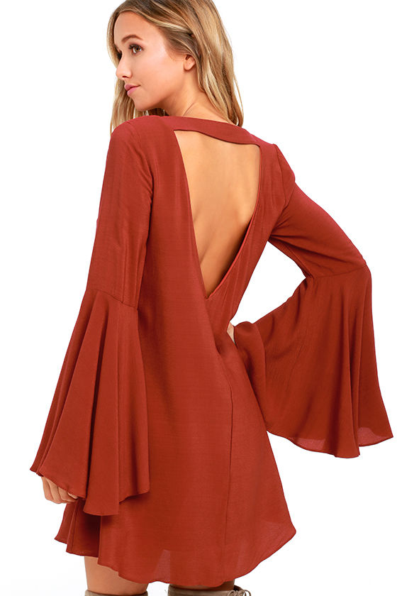 Something Magical Rust Red Long Sleeve Shift Dress