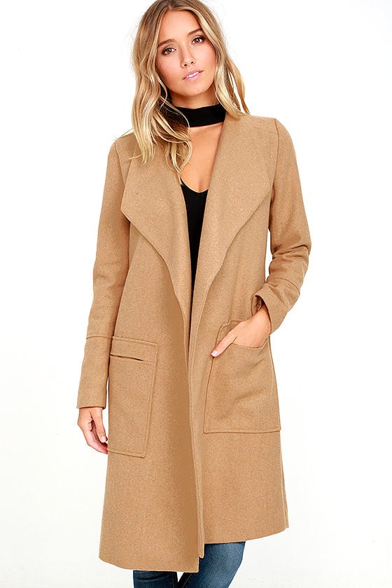 Luxurious Tan Coat - Felt Coat - Long Coat - Open Front Coat - $79.00 ...
