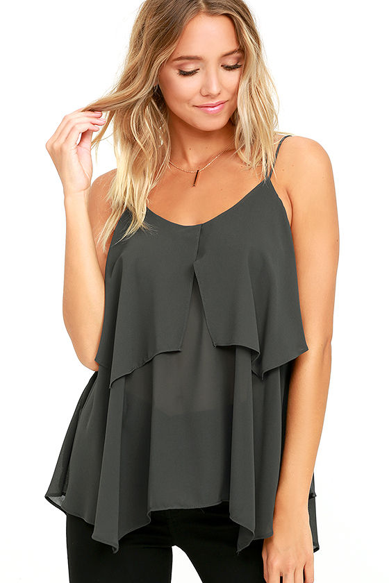 Lovely Charcoal Grey Top Racerback Top Spaghetti Strap Top 32.00