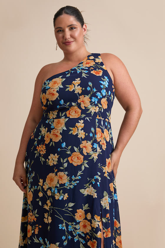 Navy Blue Bridesmaid Dress - One-Shoulder Dress - Chiffon Dress - Image 5