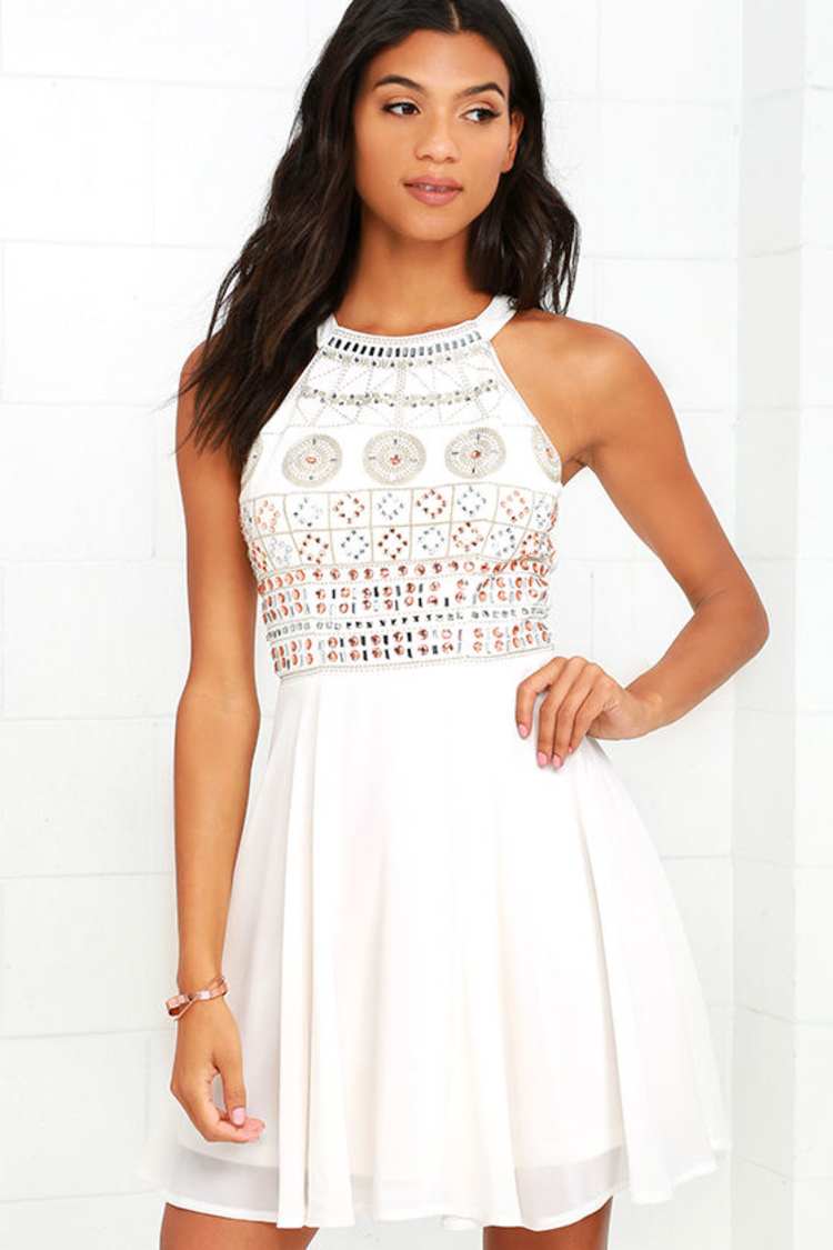 beaded skater dress High Quality Gracie Beaded Tie Back Skater Dress