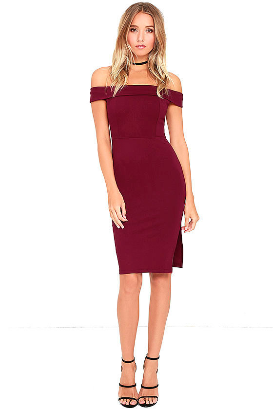 Foxy Lady Burgundy Off-the-Shoulder Bodycon Dress 2